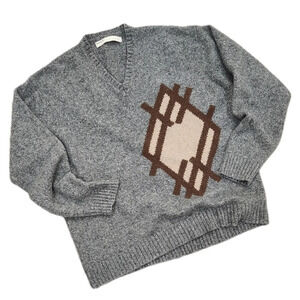 Vintage Perry Ellis Gray Lambs Wool Cashmere Blend V-neck Sweater, Men's Large
